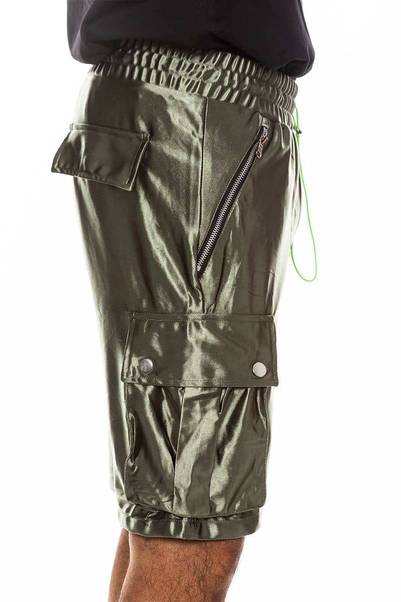 WEIV - Wholesale Shorts - Men's - Mens Satin Cargo Utility Shorts with Snap Button Pockets3