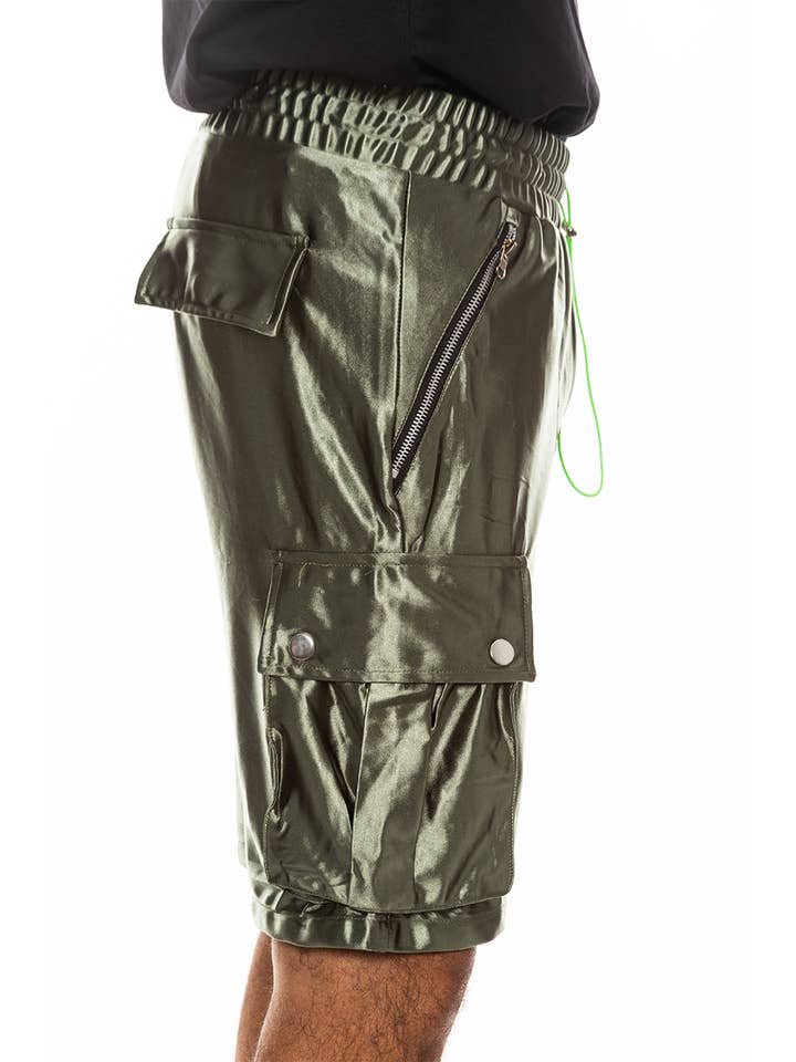 WEIV - Wholesale Shorts - Men's - Mens Satin Cargo Utility Shorts with Snap Button Pockets3