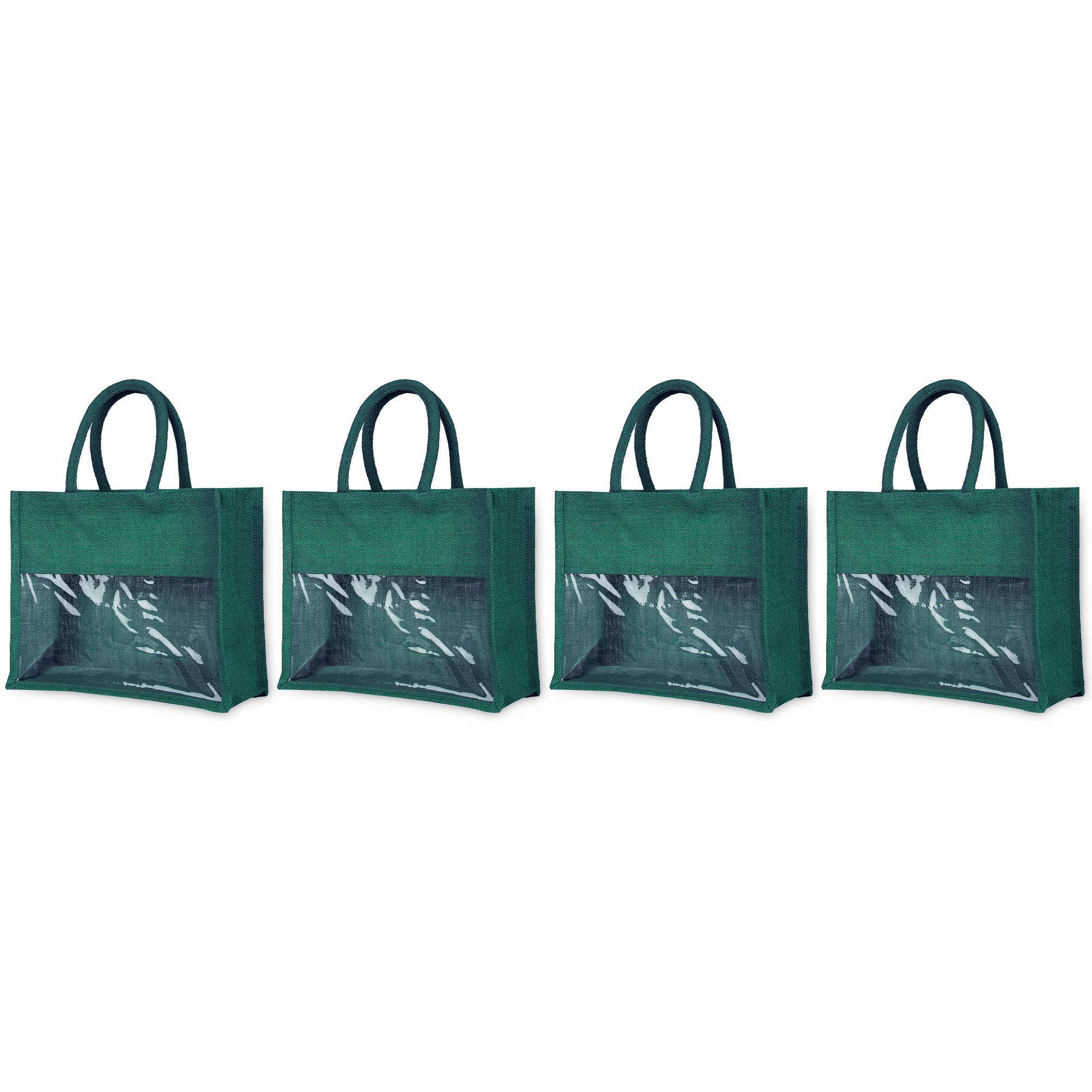 ecojutebags – wholesale Bärkasse - Unisex – Återanvändbara juteväskor – Set om 4 med PVC-fönsterpanel8