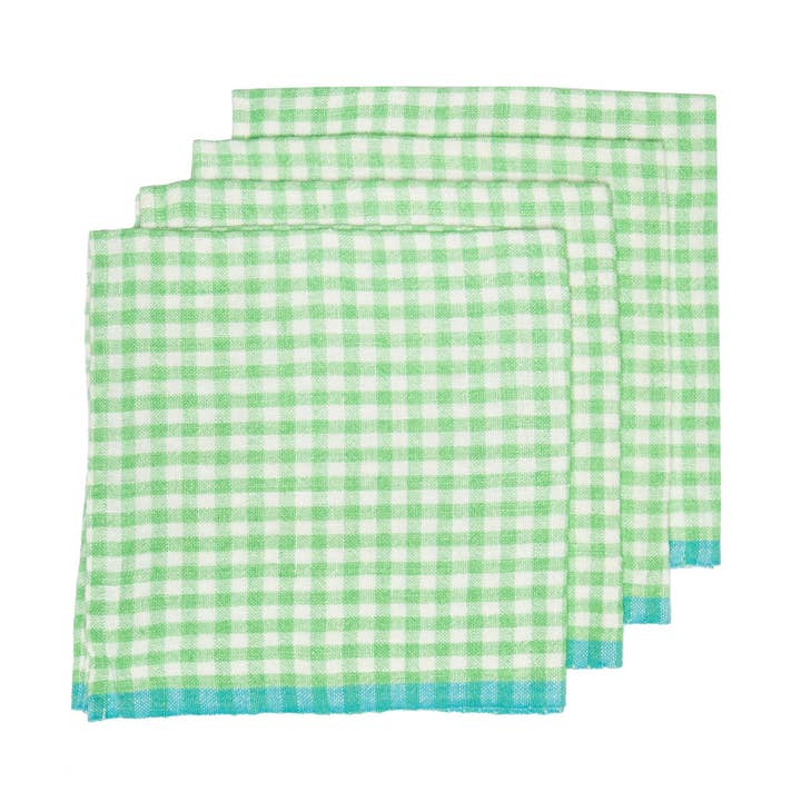 Two-Tone Gingham Napkins Lime & Aqua, Set of 4 for wholesale by Couleur Nature