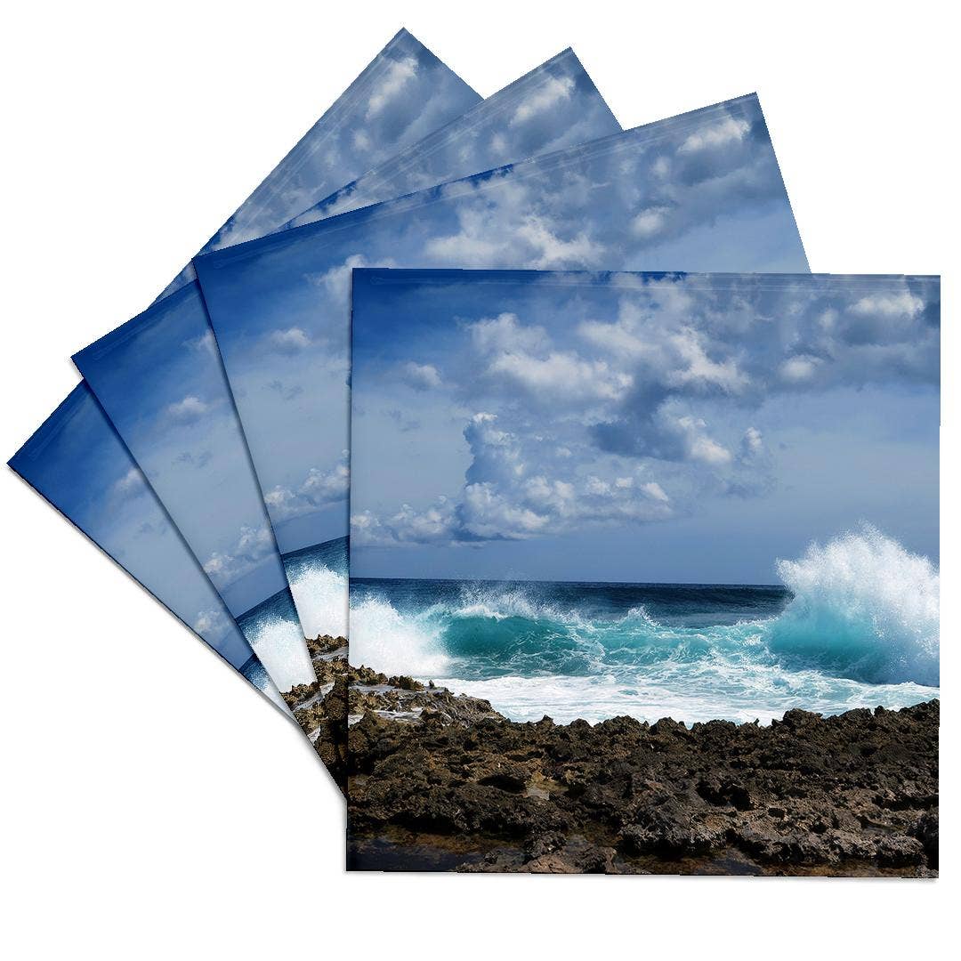 3dRose - Vente Sous-verre - 3dRose, Photo de vagues s'écrasant sur le rivage de la côte d'Aruba. , Dessous de verre0