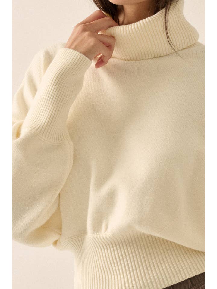 Promesa USA - Wholesale Knit Sweater - Women's - Solid Knit Banded-Hem Cropped Turtleneck Sweater