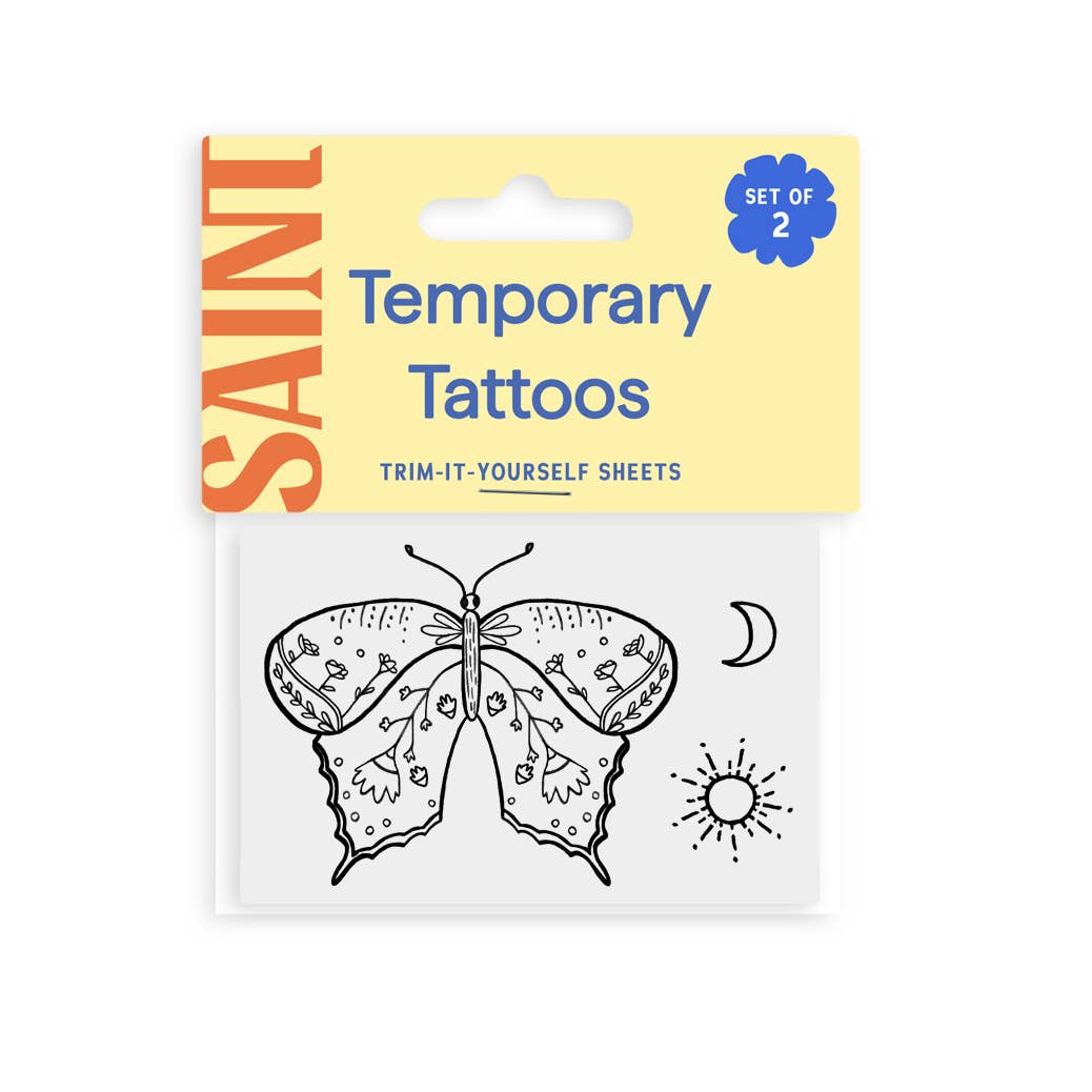 Saint Tattoos - Vente Tatouages temporaires - Tatouages temporaires en forme de papillon, de soleil et de lune0
