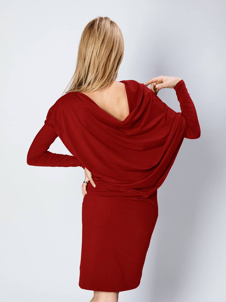 Rød kjole kvinder, Batwing kjole, rød cocktailkjole, ferie for engroshandel hos LeMuse