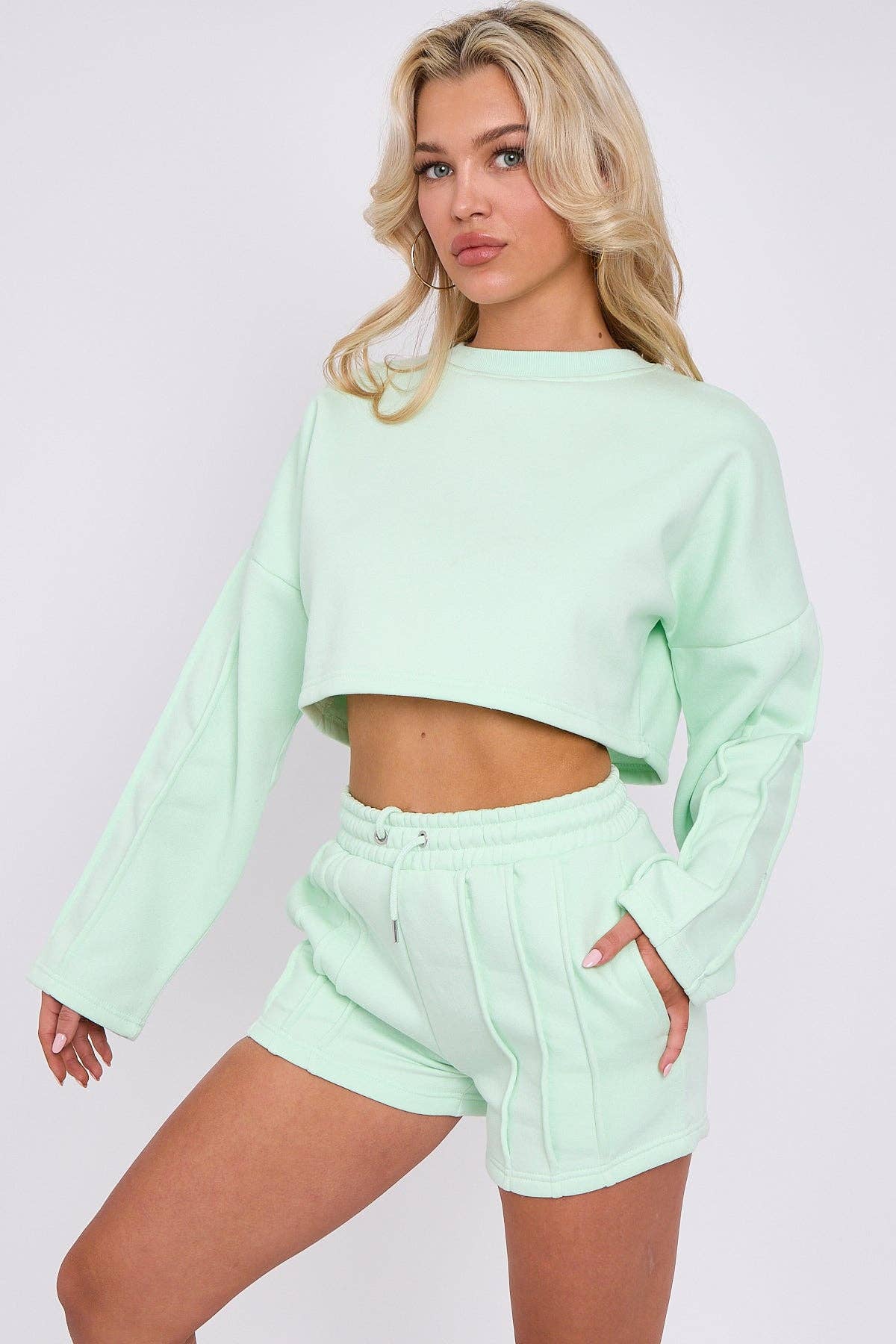 AX Labels - Wholesale Lounge Set - Women's - Seam Detail Oversized Crop Top & Shorts Fleece Co-ord32