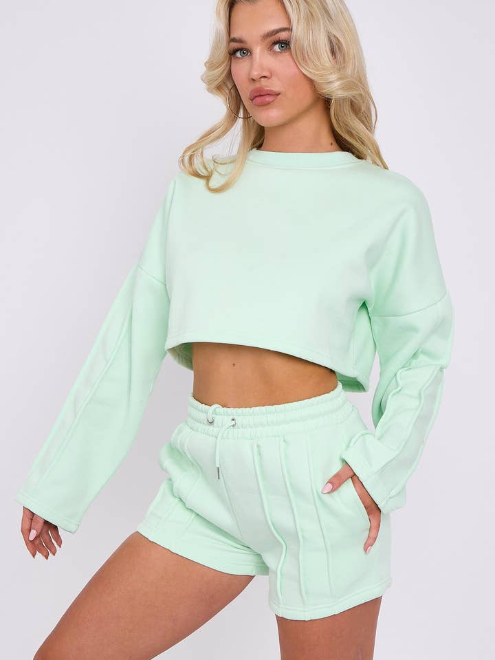 AX Labels - Wholesale Lounge Set - Women's - Seam Detail Oversized Crop Top & Shorts Fleece Co-ord32