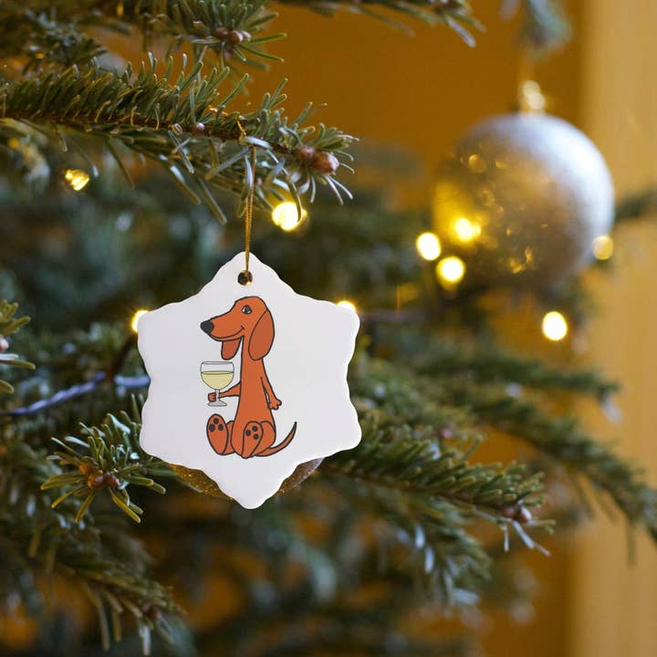 3dRose - Wholesale Ornament - 3dRose, Funny Cute Red dachshund Dog Drinking White Wine Cartoon, Ornament6