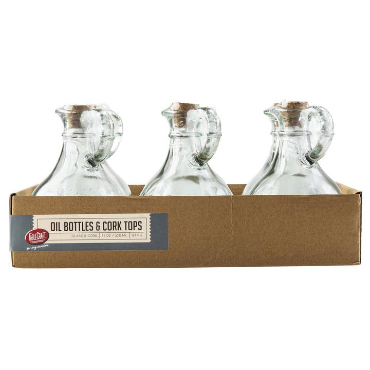 TableCraft Products Company - Wholesale Oil/Vinegar Dispenser - 11 oz Clear Glass Bottles with Cork, Pack of 6