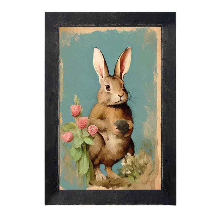 ginger blue - Wholesale Art Print - Pastel bunny with roses-Vertical Frame