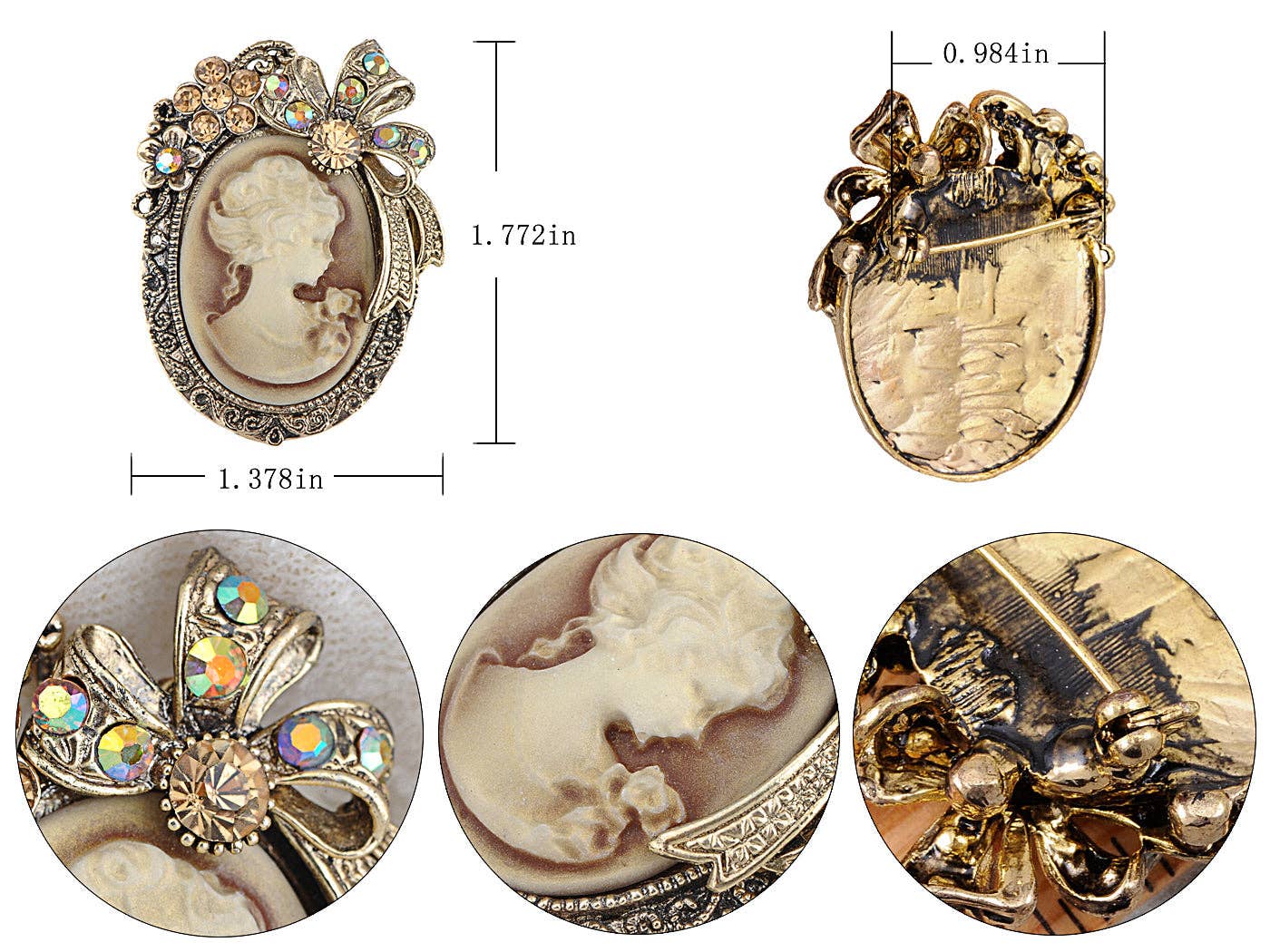 AK Brand - Wholesale Brooch - Vintage Victorian Cameo Brooch Maiden Flower Ribbon Bow4