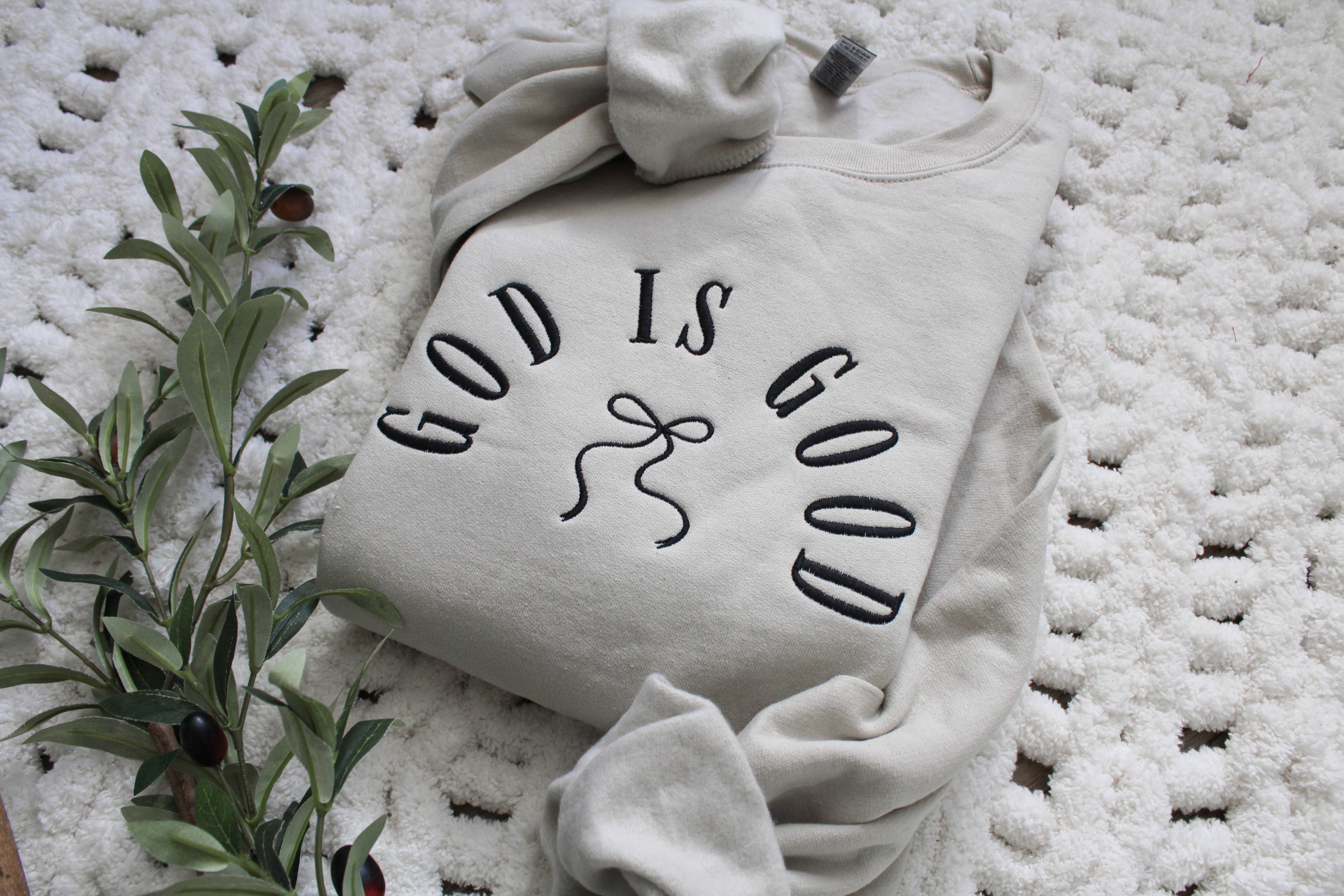 The Southern Post - Wholesale Sweatshirt - Women's - God is Good Bow Embroidered Sweatshirt -- Faith Based1