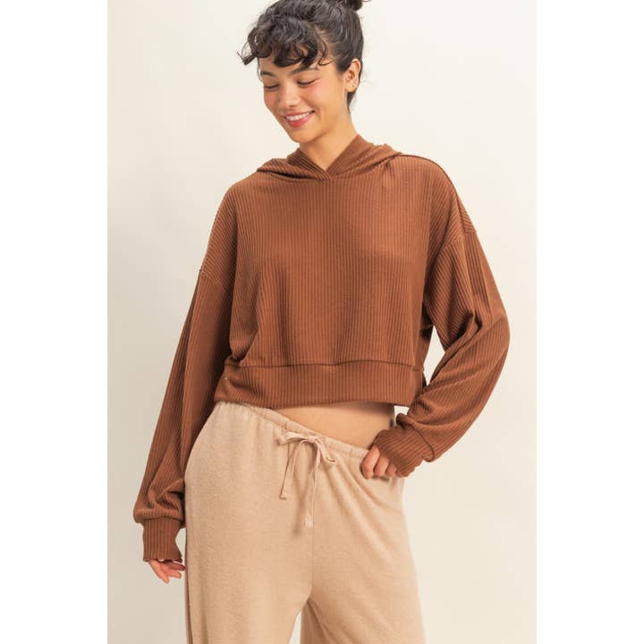 Double Zero - Wholesale Hoodie - Women's - Drop Shoulder Casual Cropped Ribbed Hoodie16