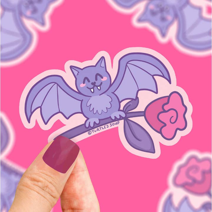 Romantic Halloween Bat Delivery Rose Flower Vinyl Sticker for wholesale by Turtle's Soup