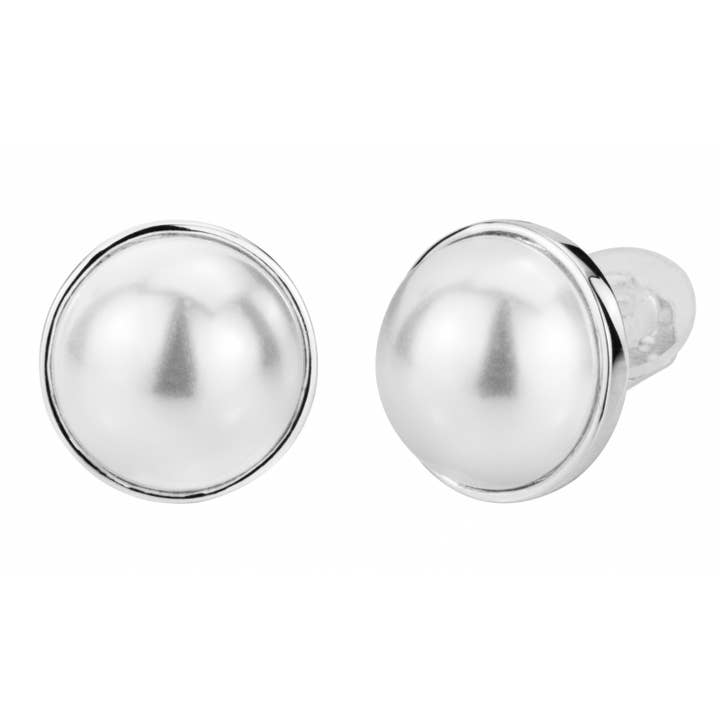 Pendientes Traveller Clip - chapados en platino - perlas de 16 mm blancas para venta al por mayor de Hollander Jewels B.V.