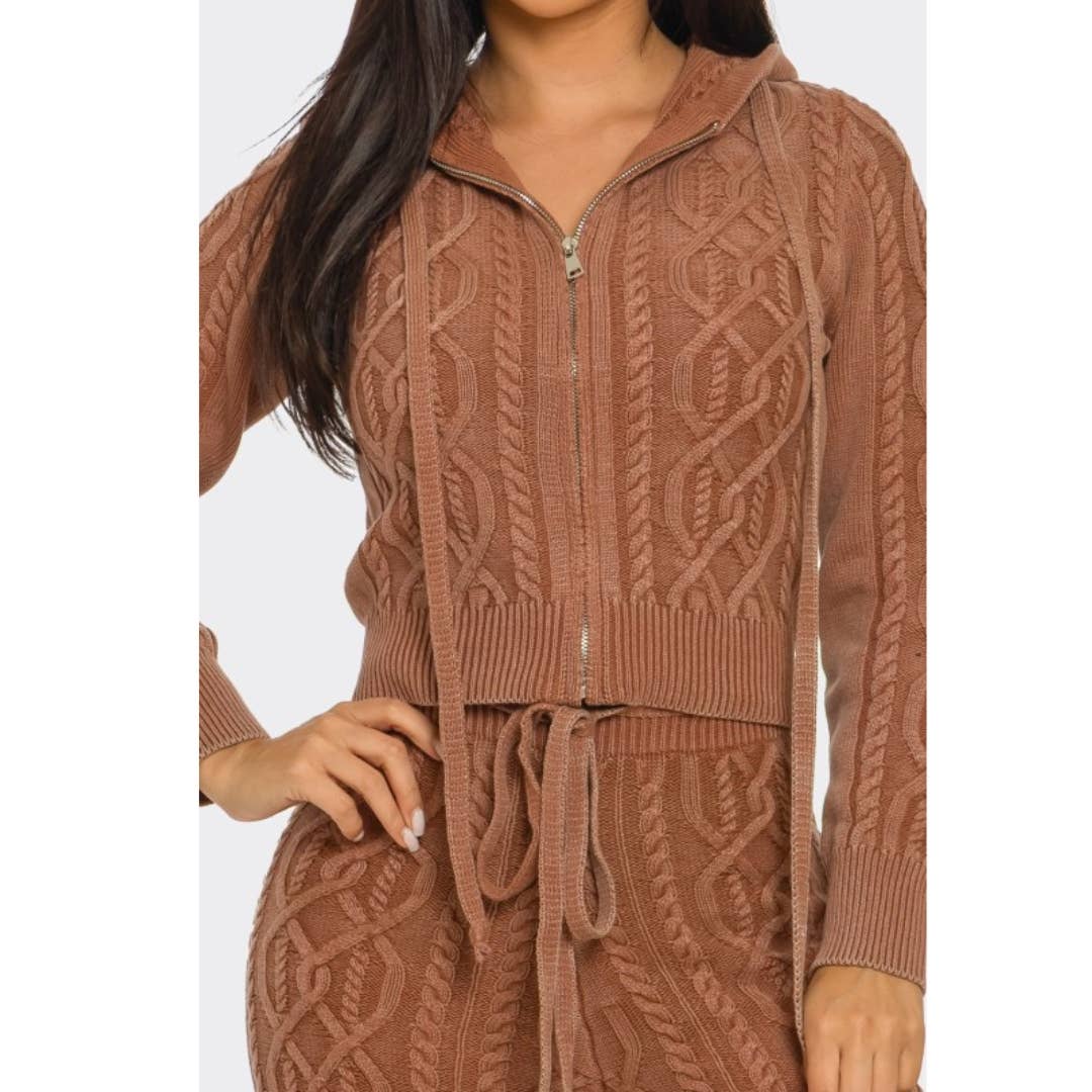 LOVE SENSE - Wholesale Lounge Set - Women's - Mineral Wash Pants Set Cable Knit Pure Cotton9