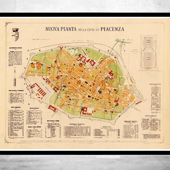 Old Map of Piacenza 1882 Vintage Map Piacenza | Vintage Map Wall Art Print for wholesale by OldCityPrints - Old Maps and Posters