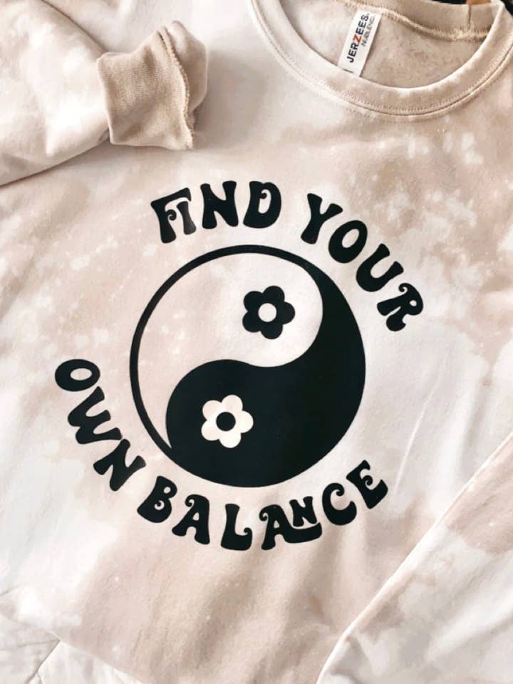 Find Your Balance Yin Yang | Bleached Crewneck Sweatshirt for wholesale by whaddupkait designs