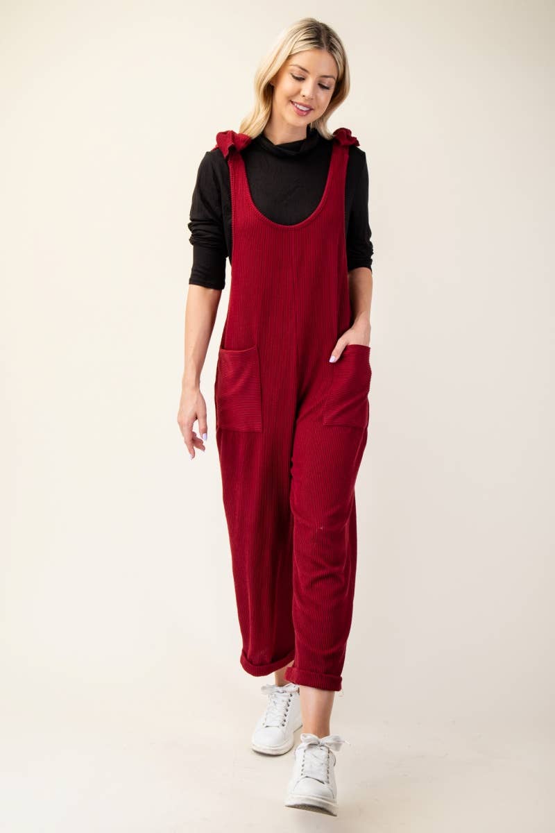 Celeste Clothing – Großhandel Jumpsuit – Damen – Plus-Size verstellbarer Rippen-Overall mit Fronttaschen - CP4387330