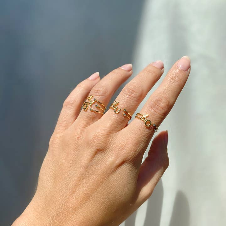 Katie Dean - Wholesale Band/Stacked Ring - 18K Gold Plated, Size 6 Initial Ring12