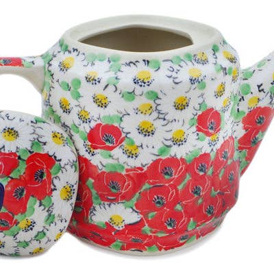 Polmedia Polish Pottery - Wholesale Tea Pot - Tea or Coffee Pot 41 oz Spring Blossom Harmony Theme UNIKAT1