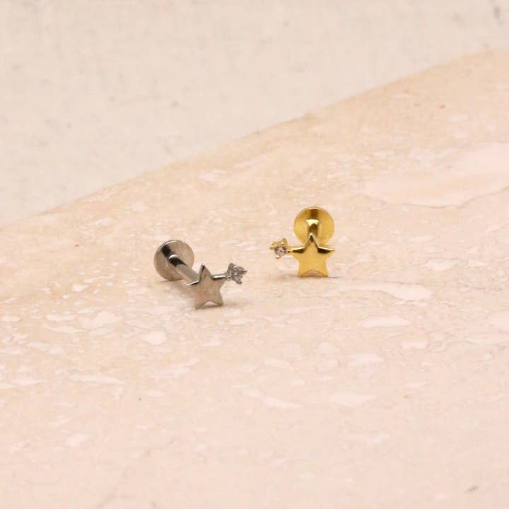 Little Nell Jewellery - Wholesale Stud/Post Earrings - Single Double Star Labret Stud