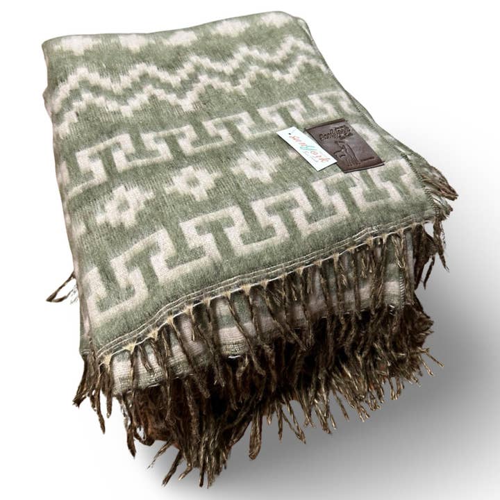 Sanyork Fair Trade - Wholesale Throw Blanket - Brushed Alpaca Geometric Blanket Throw- Green Natural Shade2