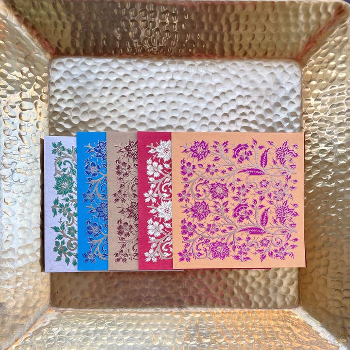 Summer Blooms - Set of 5 Handmade Paper Greeting Cards for wholesale by Bombay Paper
