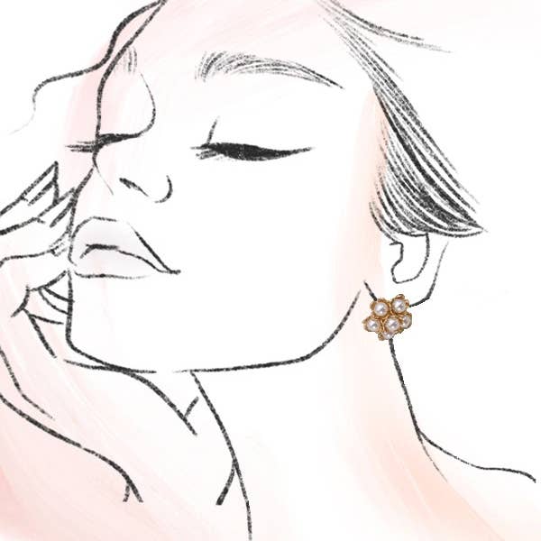 Gold CLUSTER PEARL FLOWER STUD EARRINGS | 31E24800 for wholesale on Faire