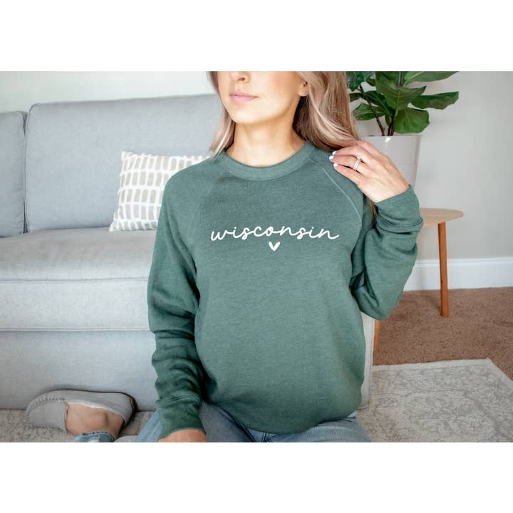 Autumn Rose Co. - Wholesale Graphic Sweatshirt - Women's - Wisconsin Heart Sweatshirt, Women Wisconsin Crewneck, WI4