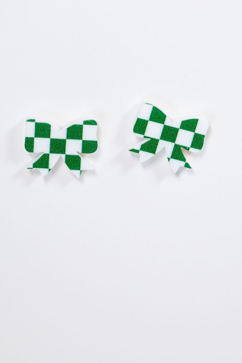 TLD Designs - Wholesale Stud/Post Earrings - Game Day Checkered bows7