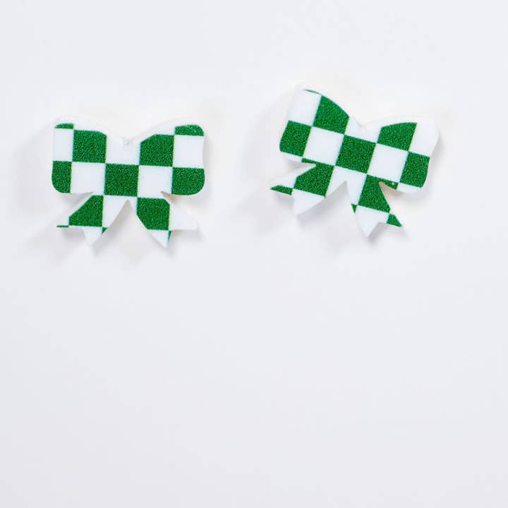 TLD Designs - Wholesale Stud/Post Earrings - Game Day Checkered bows7