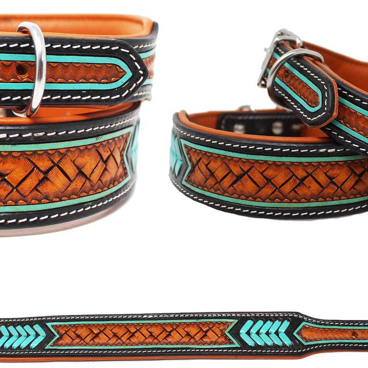 Black Brown Orange Amish Heavy Duty Padded Leather Dog Collar for wholesale on Faire