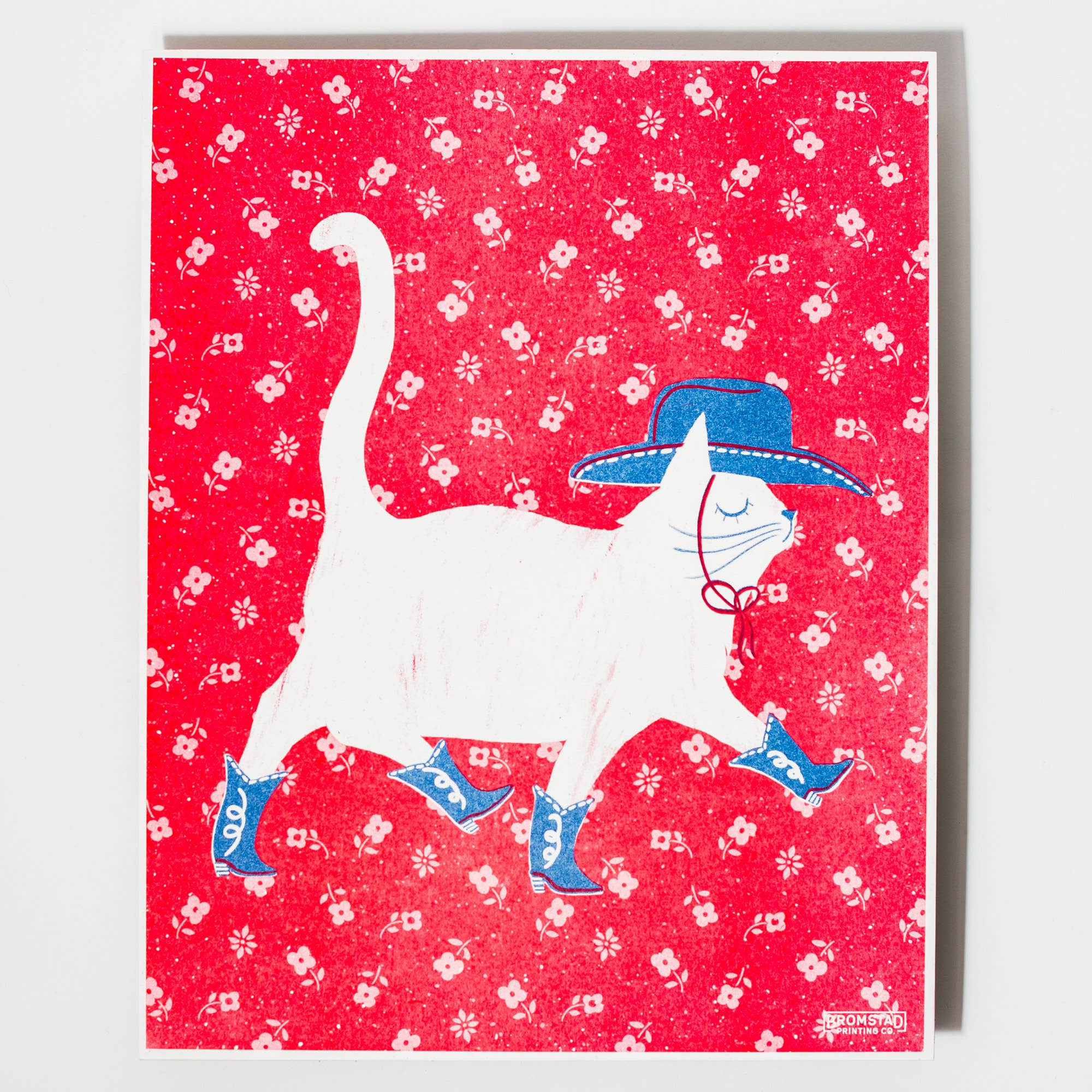 Bromstad Printing Co. - Wholesale Art Print - Cowboy Cat - Risograph Print1
