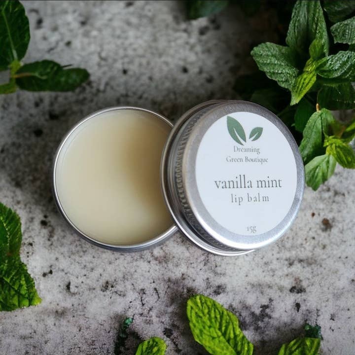Vanilla Mint Natural Lip Balm for wholesale by Dreaming Green Boutique