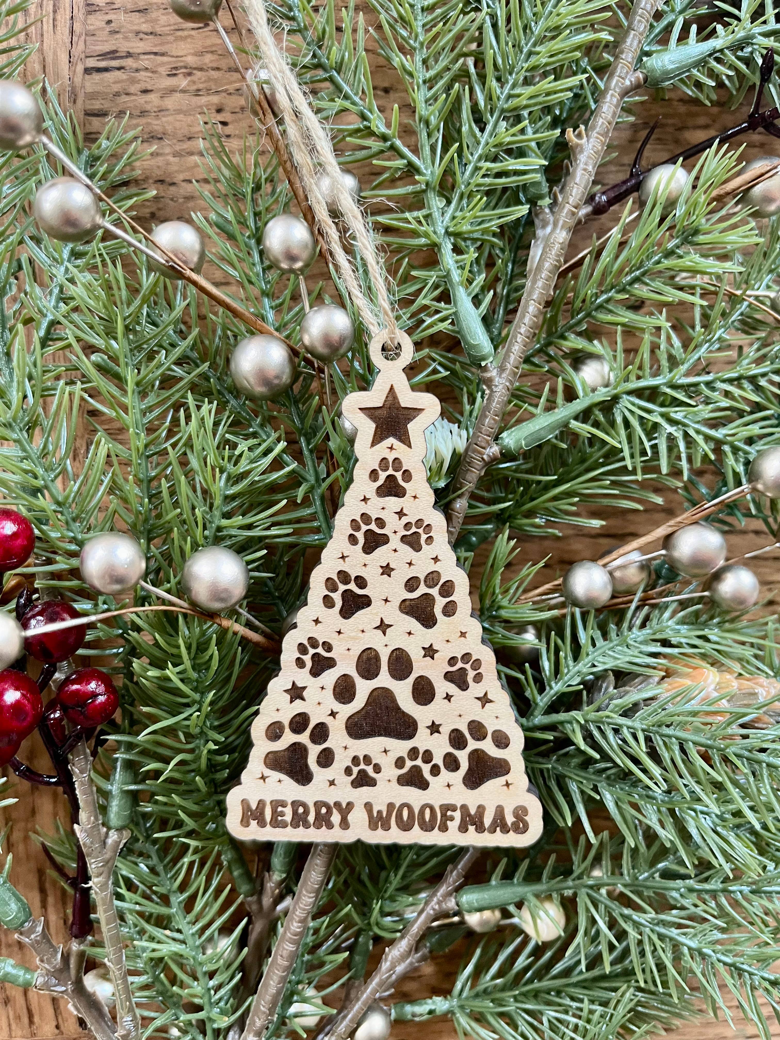 Rustic Raleigh - Wholesale Ornament - Merry Woofmas Dog print tree pet Wooden Christmas Ornament2