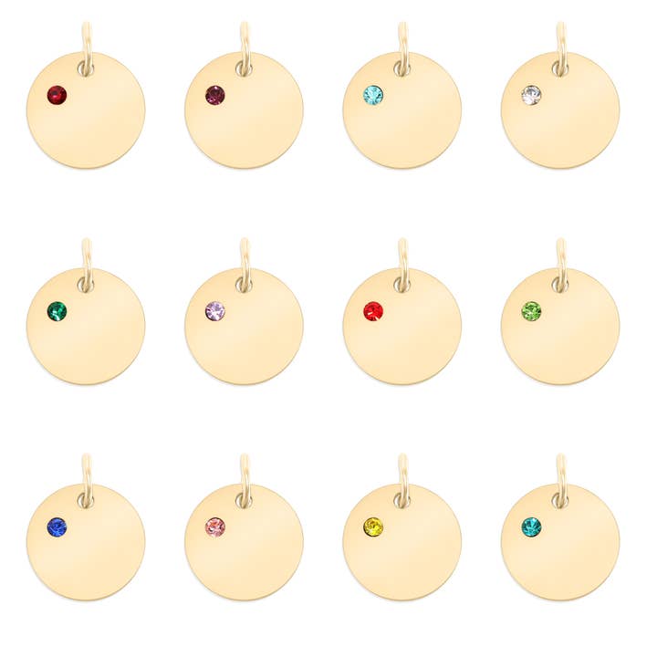 WJW - Wholesale Individual Charm/Pendant - 18K Gold PVD Blank Engravable Circle Birthstone Charm