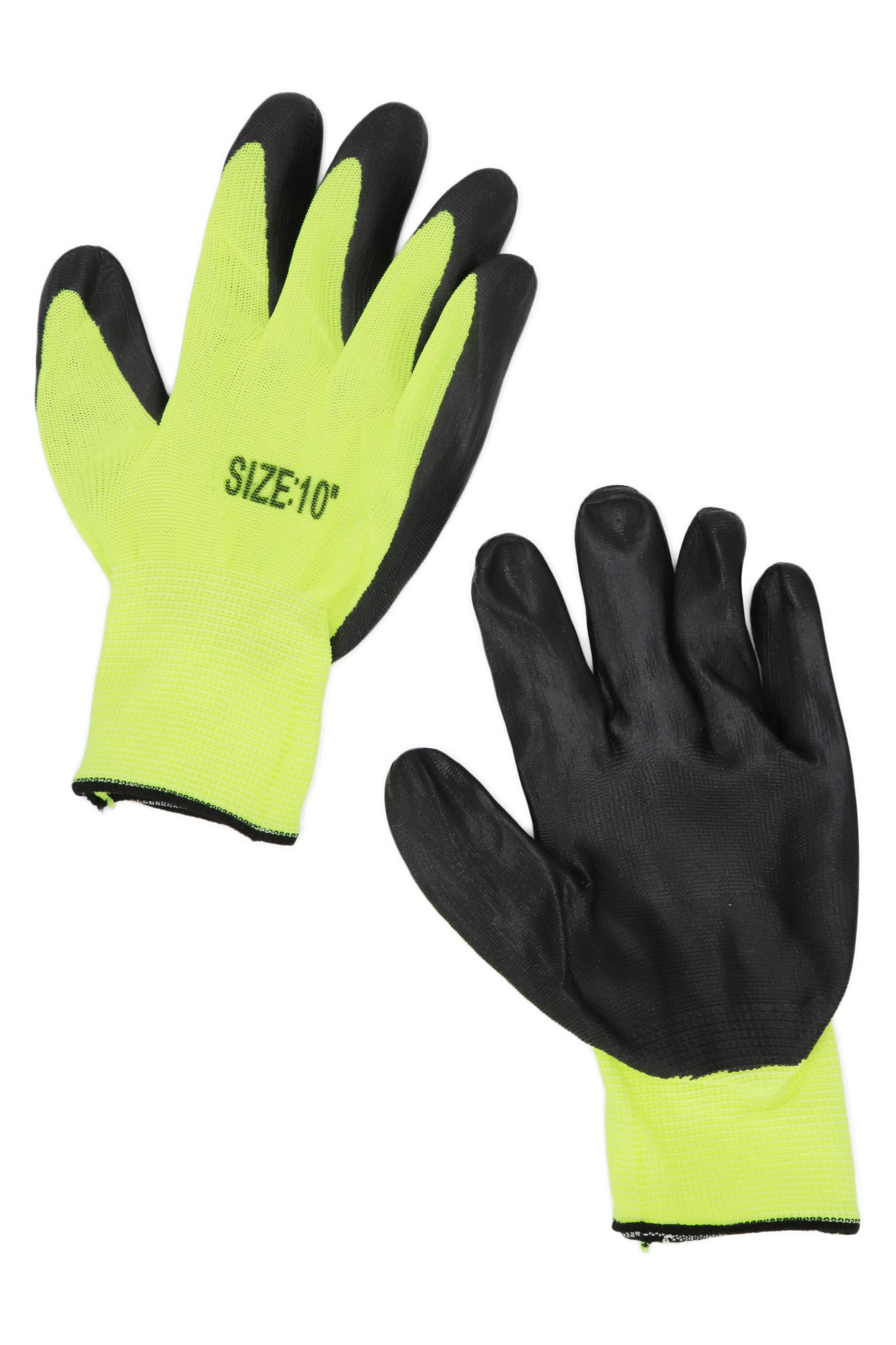 Neon Yellow Black Men's Polyurethane Dip-Coated Nitrile Work Gloves for wholesale on Faire2