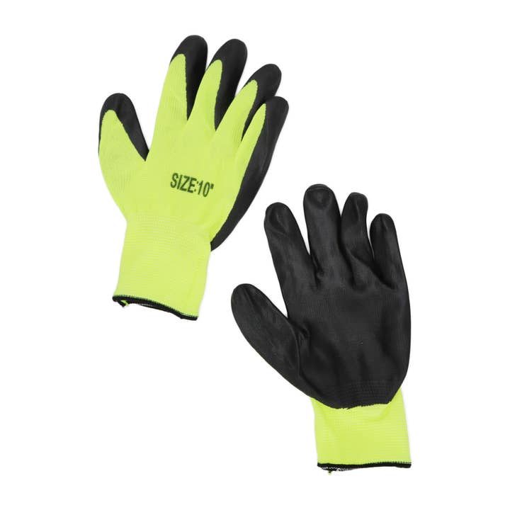 Neon Yellow Black Men's Polyurethane Dip-Coated Nitrile Work Gloves for wholesale on Faire2
