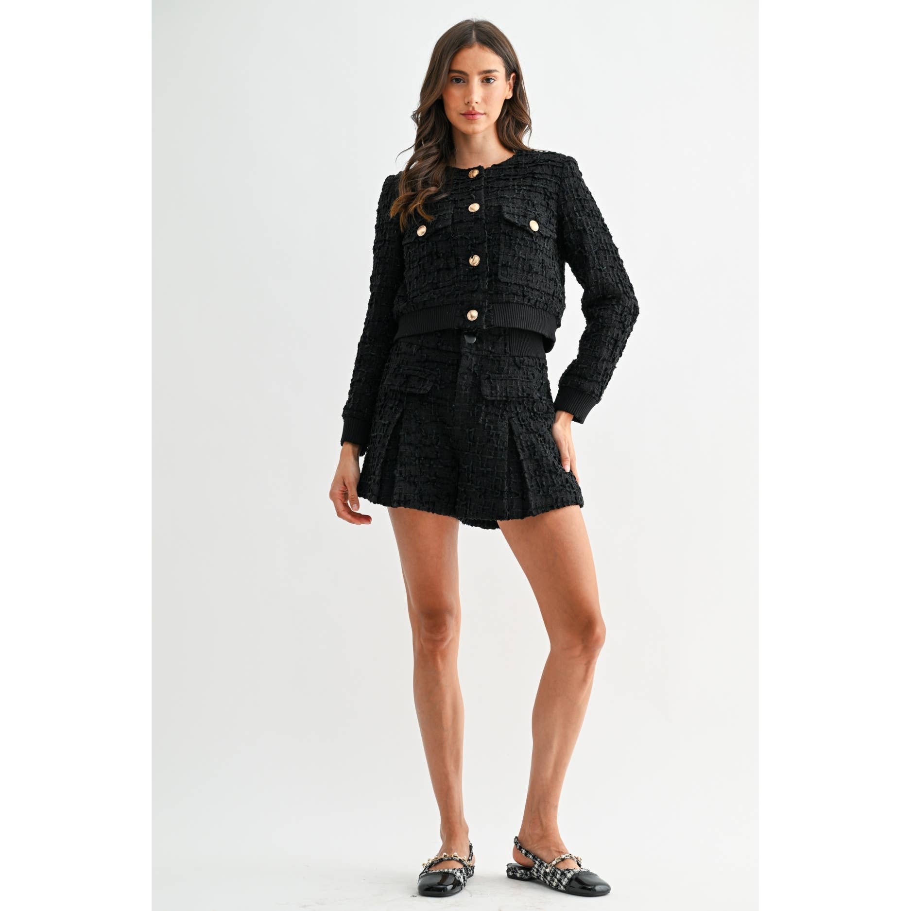 BLACK GOLD BUTTON BOUCLE TWEED JACKET for wholesale on Faire1