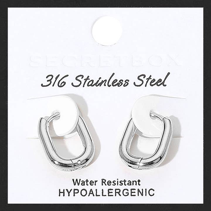 Sensibling Corp. - Wholesale Huggie Earrings - SECRET BOX_Stainless Steel Oval Huggie Hoop Earrings