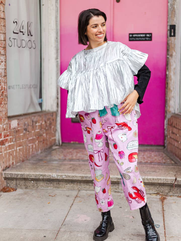Nettle Studios - Wholesale Blouse - Women's - Size-Inclusive Plus Size Womens Silver Metallic Gathered Top38