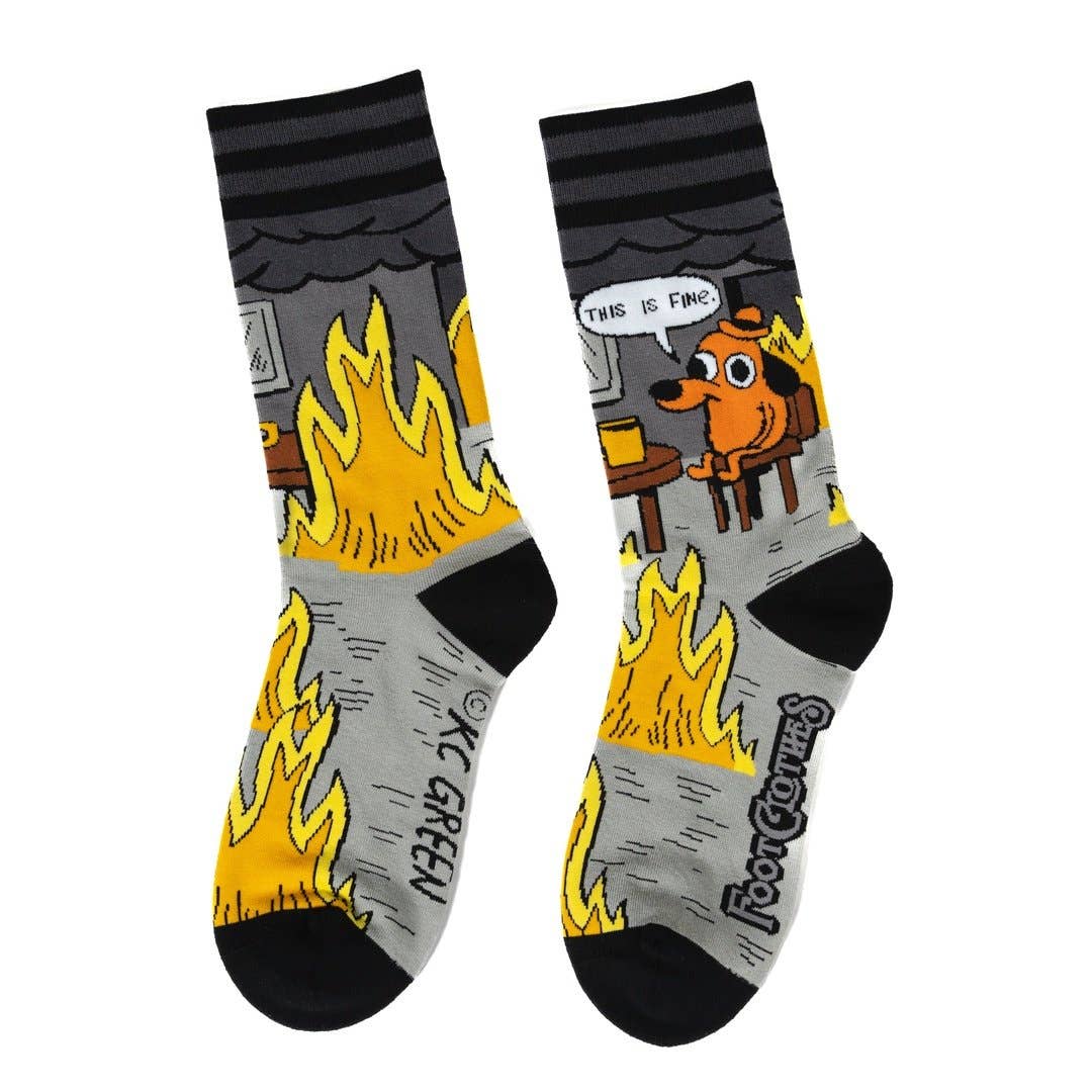 FootClothes LLC - Wholesale Socks - Unisex - This is Fine: Noir Edition Crew Socks1