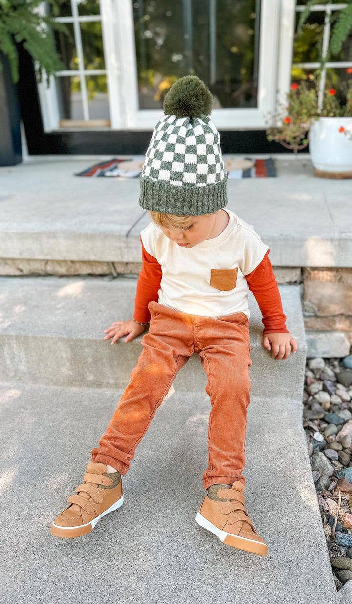 Bubu - Wholesale Beanie - Kids - CHECKER POM BEANIE - OLIVE3
