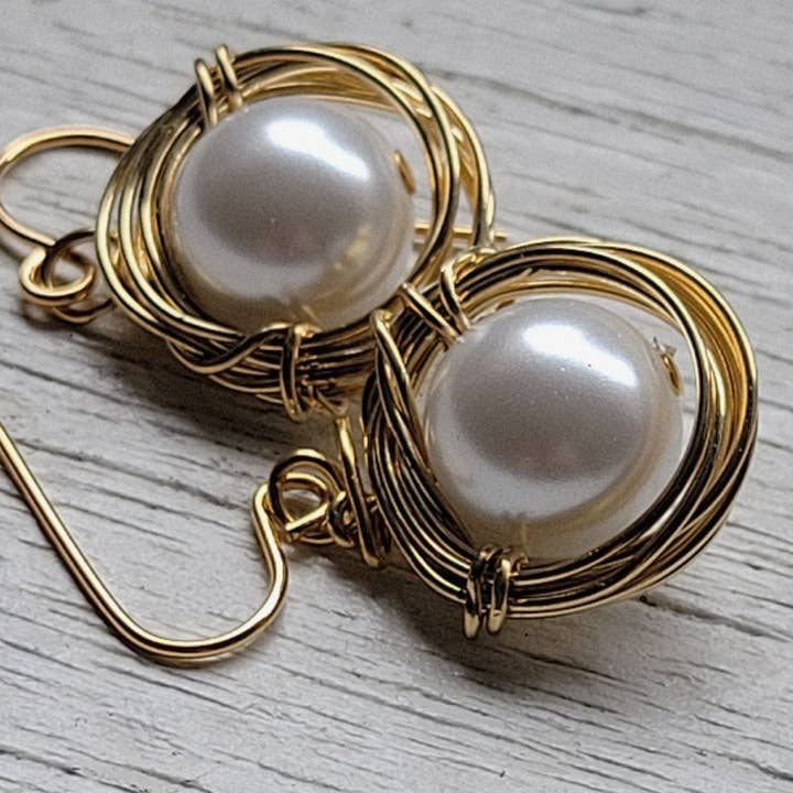 Gold & Pearl Full Moon Earrings/Everyday Earrings/Holiday for wholesale by Teahan K Jewelry