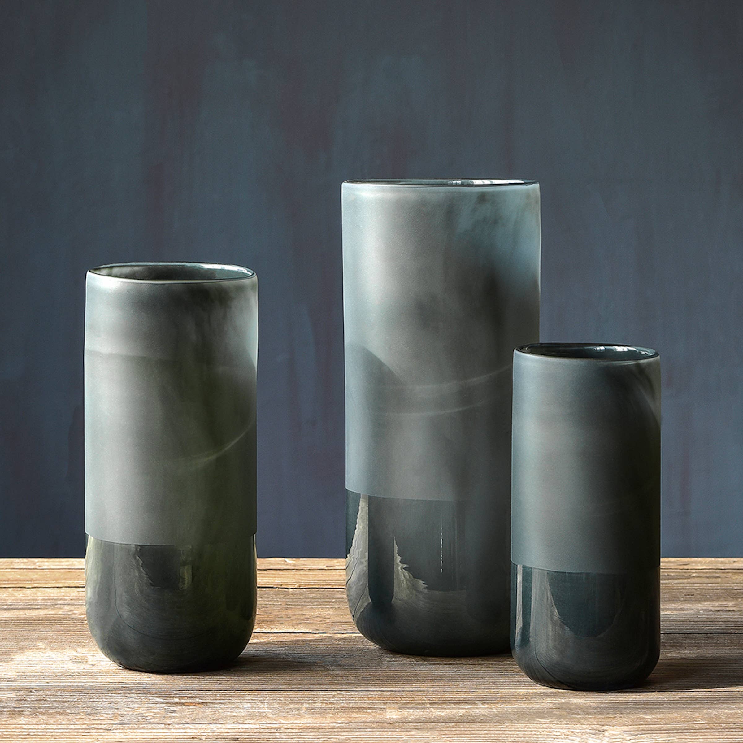 Noah Decoration – Vaso por atacado – Vaso de Vidro Cinzento Cilíndrico Jateado5