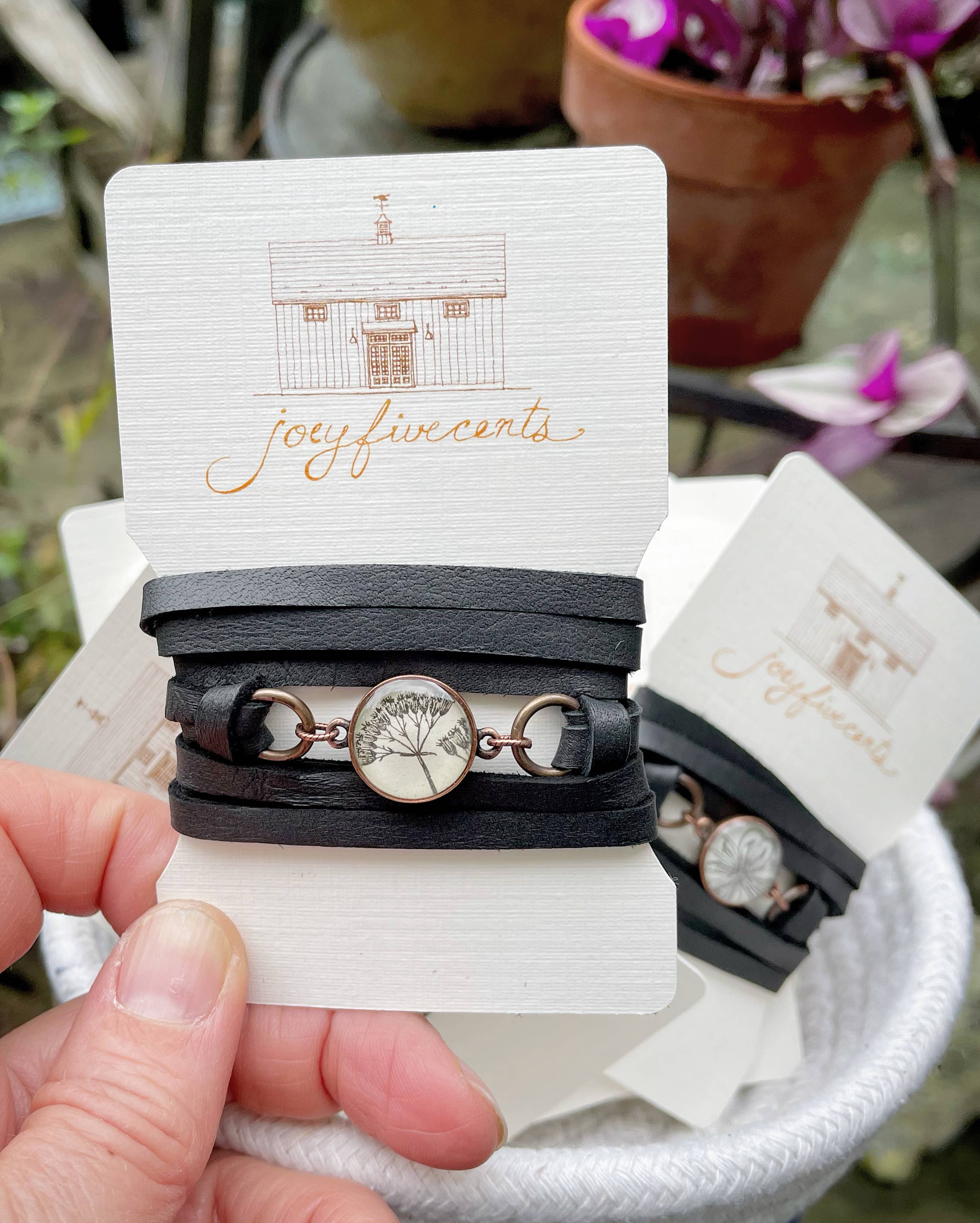 joeyfivecents - Wholesale Woven/Braided Bracelet - Leather Wrap Bracelet- b&w botanical, spring vibes, choker3