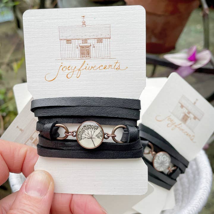 joeyfivecents - Wholesale Woven/Braided Bracelet - Leather Wrap Bracelet- b&w botanical, spring vibes, choker3