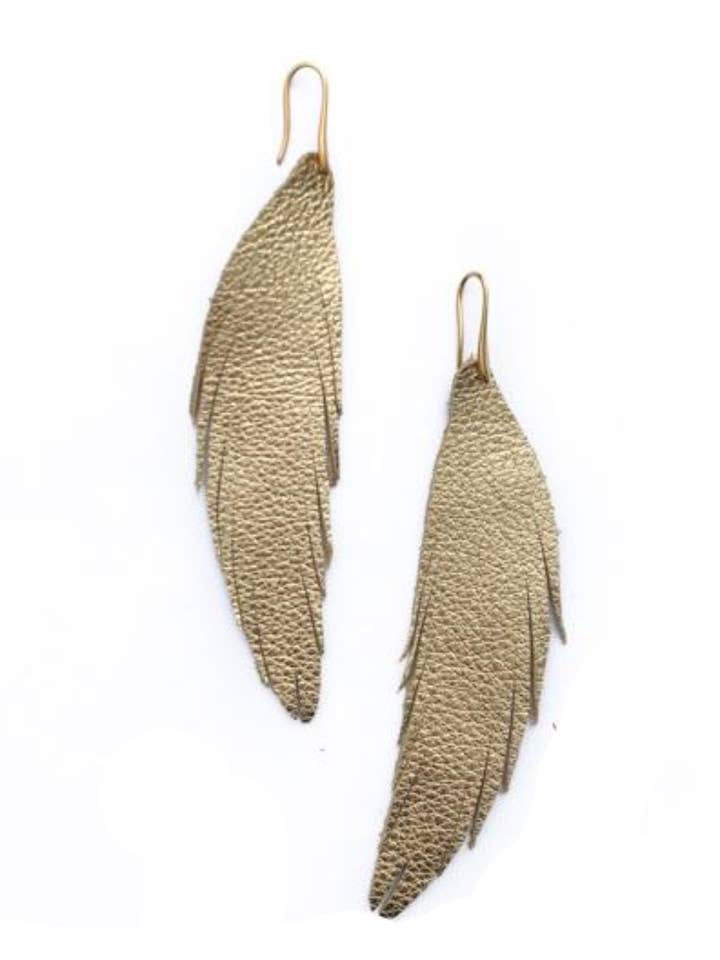 Brinco de couro de pena curta - seixo de ouro escuro por atacado de The Supply Society