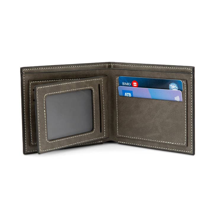 Weddingstar Inc. - Wholesale Wallet - Men's - Men's Gray Faux Leather Wallet - Modern Serif Monogram2