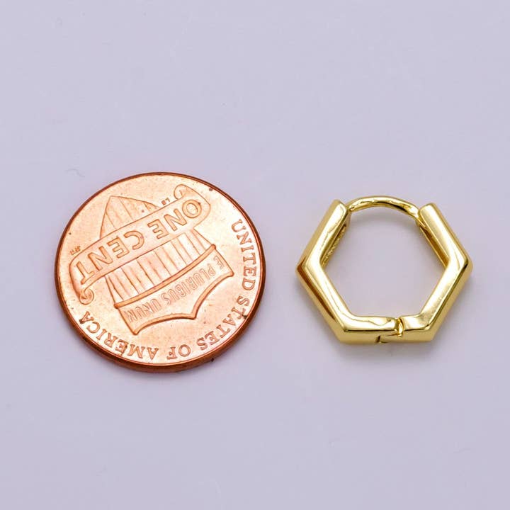 Aim Eternal - Wholesale Huggie Earrings - 24K Gold Filled Hexagon Huggie Hoop Earrings Q-2152